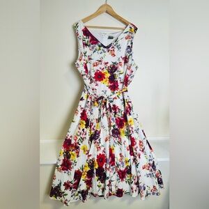 Taylor Fit Flare linen blend belted floral dress